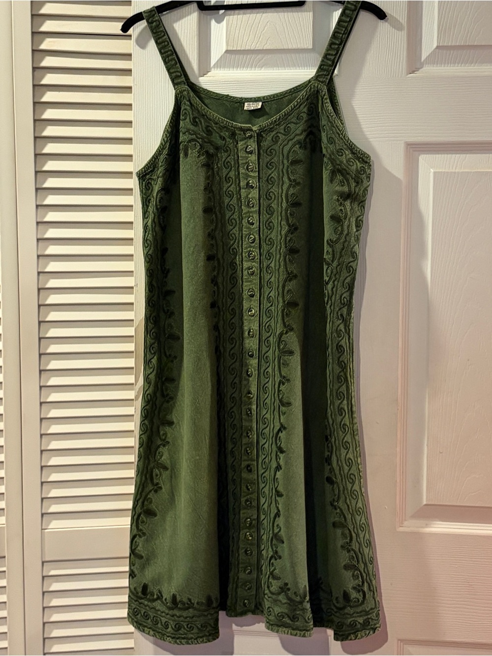 Olive Green Embroidered Boho Rayon Dress Made in India One Size S-L